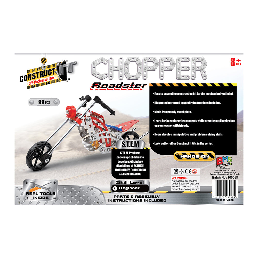 99pc Construct IT DIY Chopper Roadster Toy w/ Tools Kit Kids 8y+