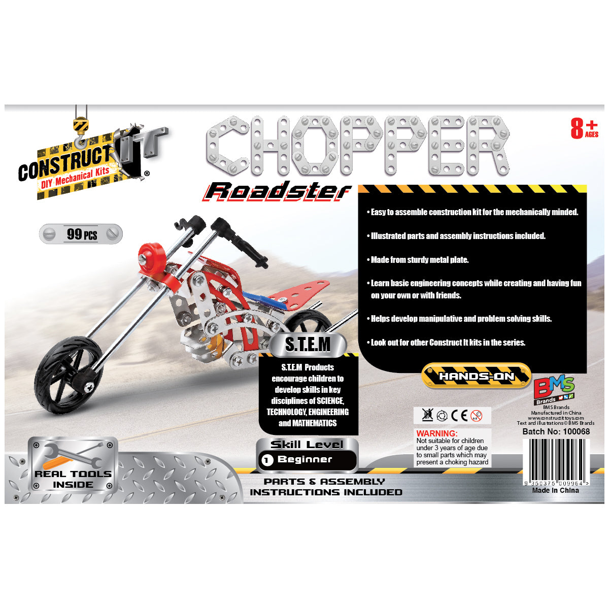 99pc Construct IT DIY Chopper Roadster Toy w/ Tools Kit Kids 8y+