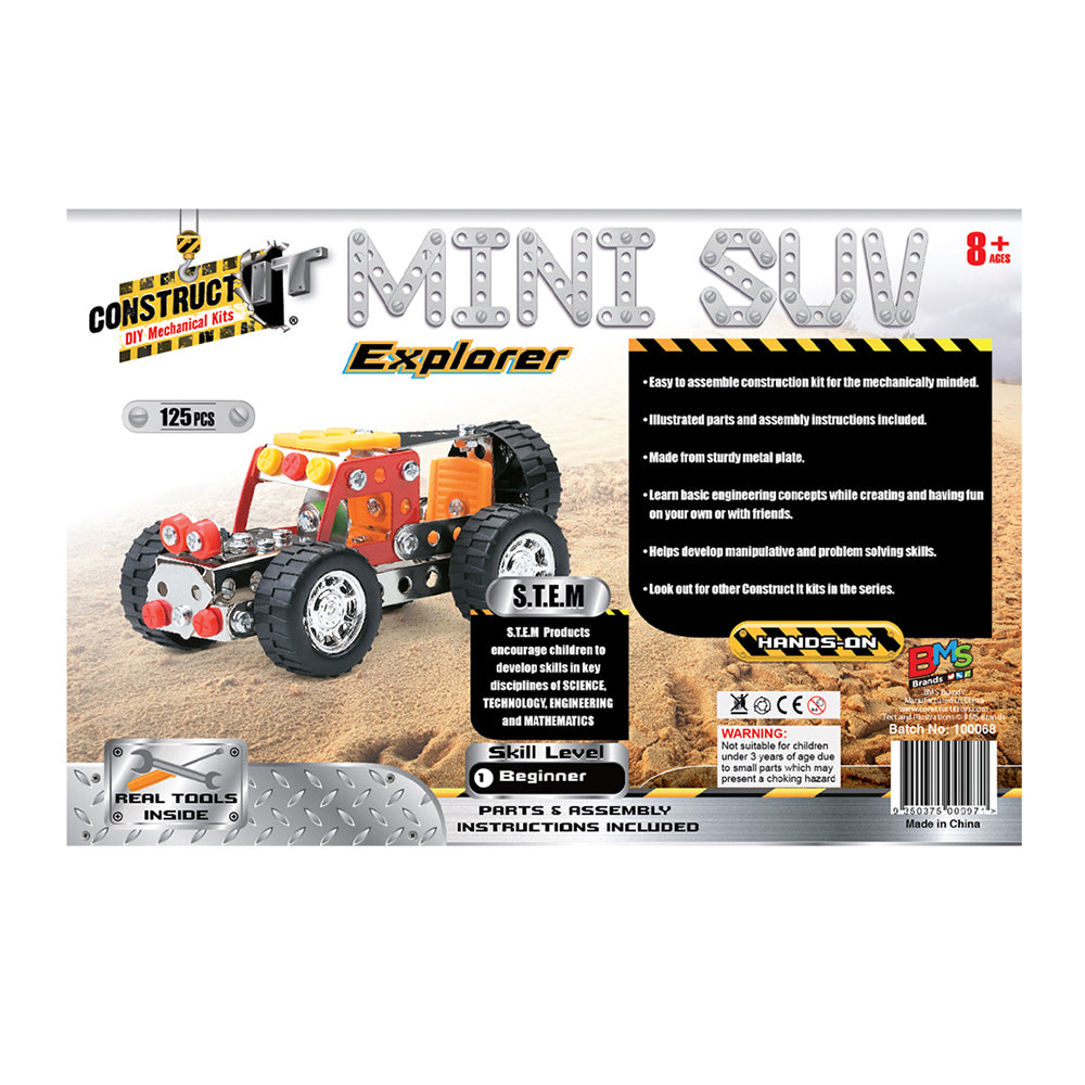 125pc Construct IT DIY Mini SUV Explorer Toy w/ Tools Kit Kids 8y+