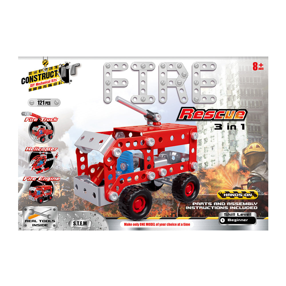 121pc Construct IT DIY 3-in-1 Fire Rescue Toy w/ Tools Kit Kids 8y+