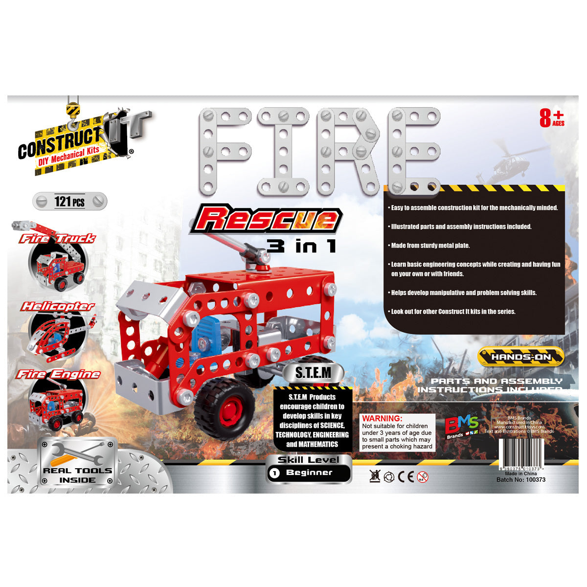 121pc Construct IT DIY 3-in-1 Fire Rescue Toy w/ Tools Kit Kids 8y+