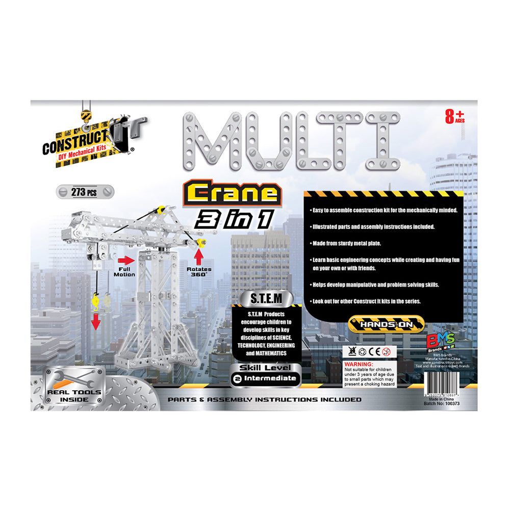 273pc Construct IT DIY 3-in-1 Multi Crane Toy w/ Tools Kit Kids 8y+