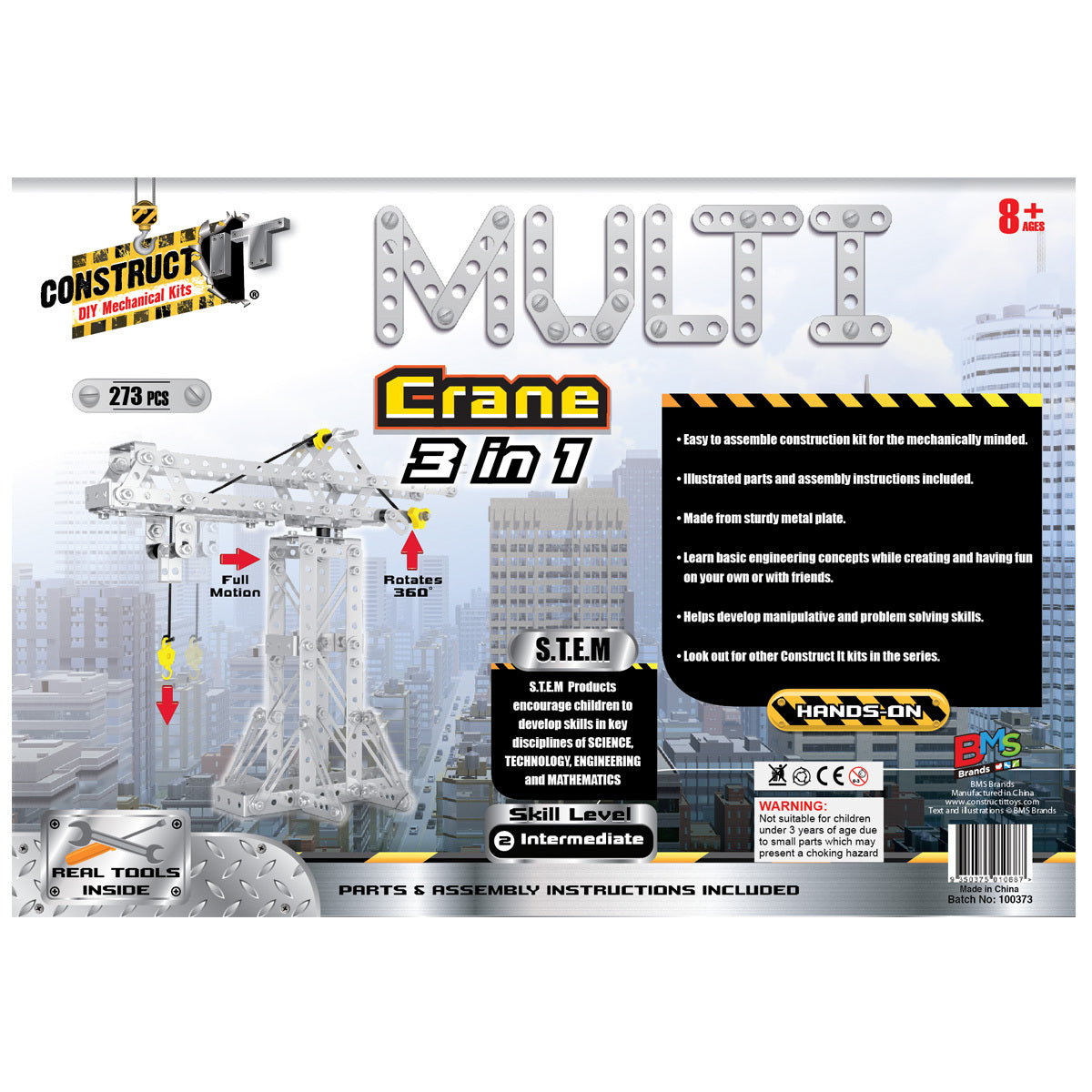 273pc Construct IT DIY 3-in-1 Multi Crane Toy w/ Tools Kit Kids 8y+