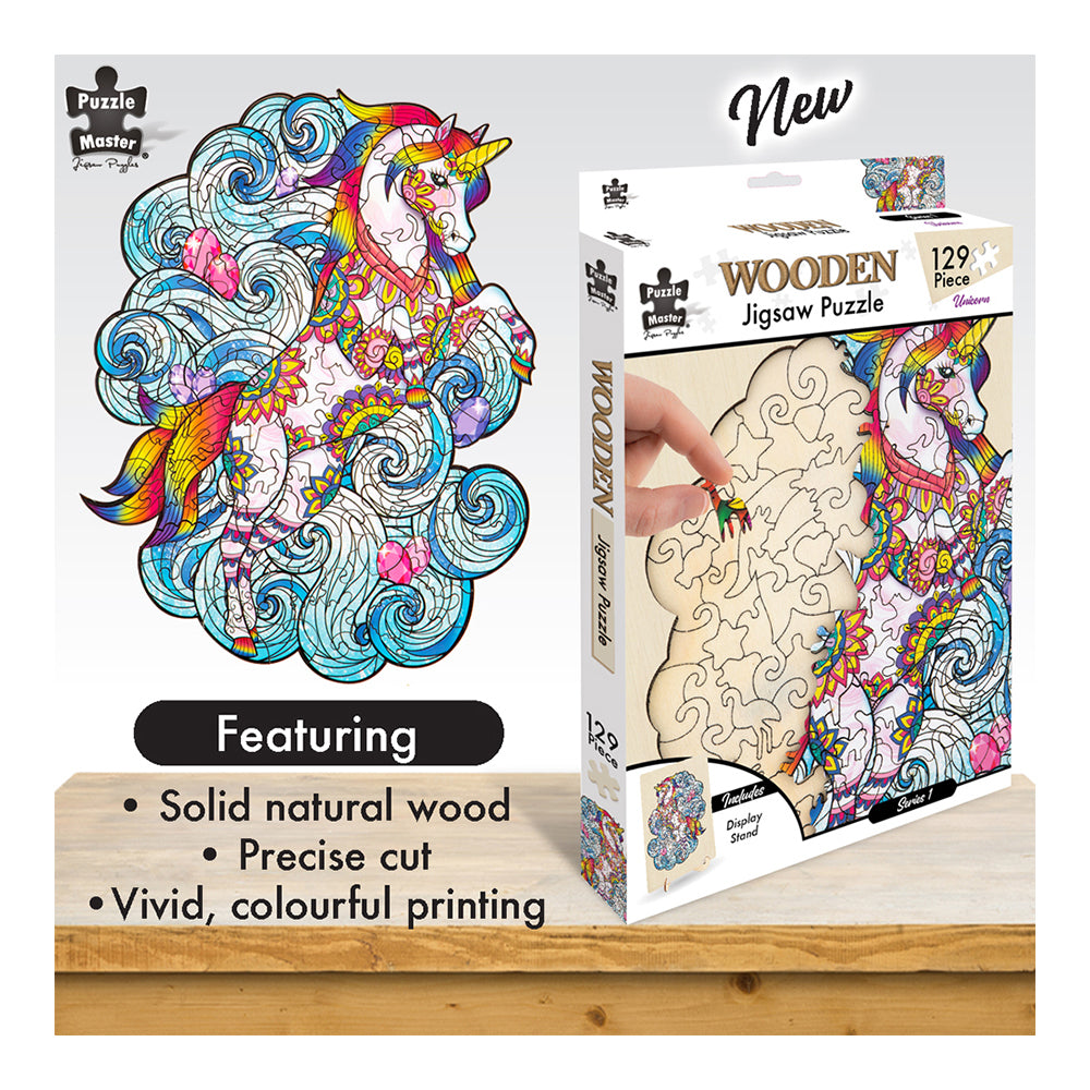 129pc Puzzle Master Series-1 Wooden Jigsaw w/ Stand Set Kids 8y+ Unicorn