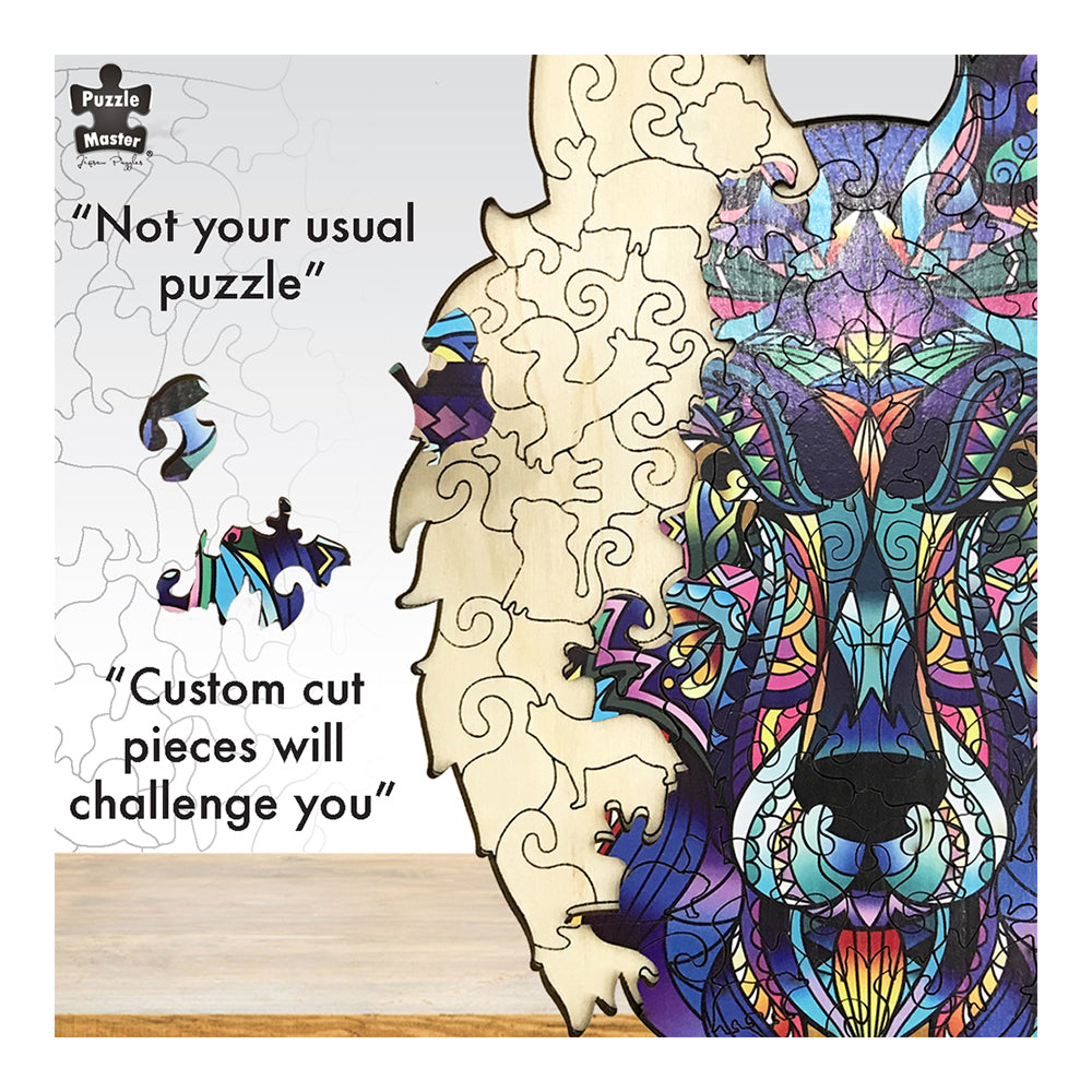 132pc Puzzle Master Series-1 Wooden Jigsaw w/ Stand Set Kids 8y+ Wolf