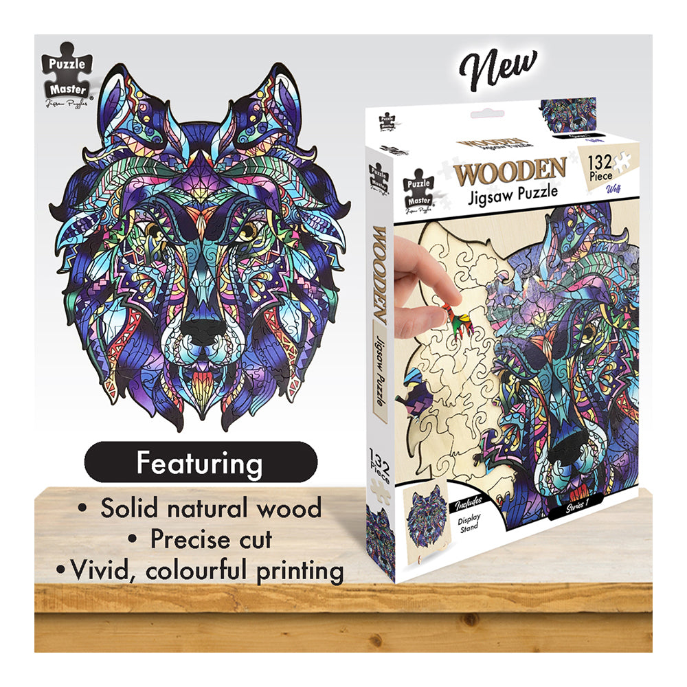 132pc Puzzle Master Series-1 Wooden Jigsaw w/ Stand Set Kids 8y+ Wolf