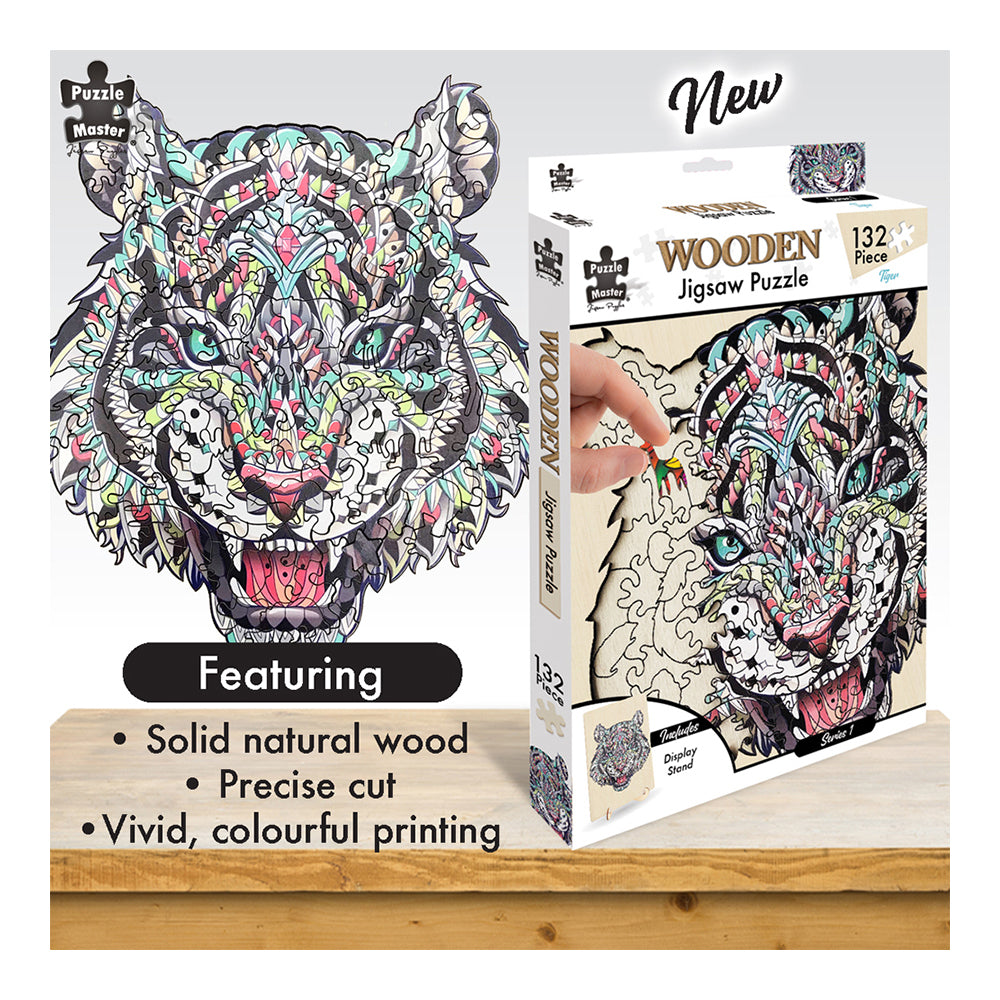 132pc Puzzle Master Series-1 Wooden Jigsaw w/ Stand Set Kids 8y+ Tiger