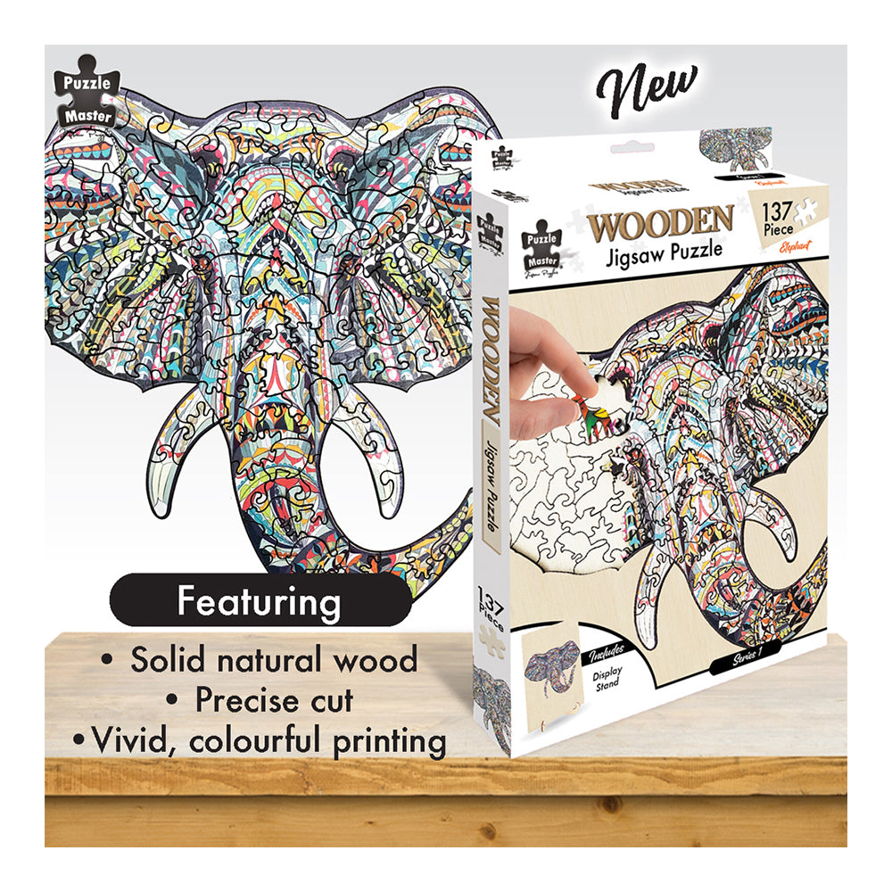 137pc Puzzle Master Series-1 Wooden Jigsaw w/ Stand Set Kids 8y+ Elephant