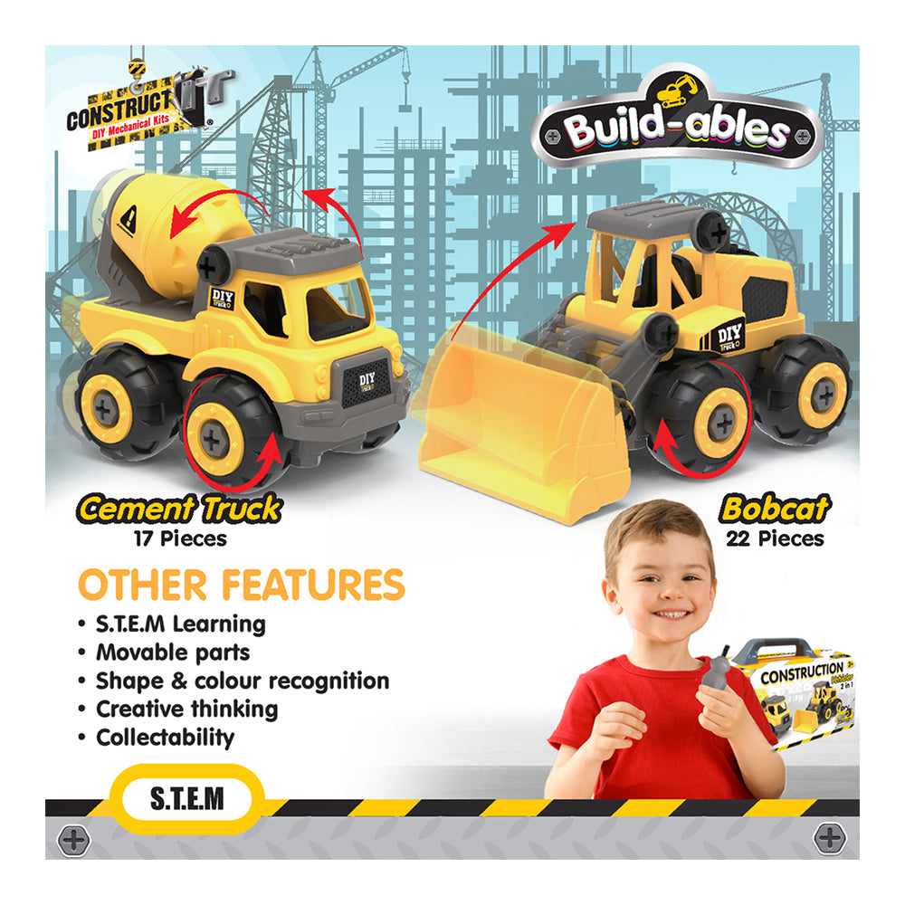 39pc Construct IT Buildables 2in1 Construction Truck Set w/Case Kids 3+ YLW