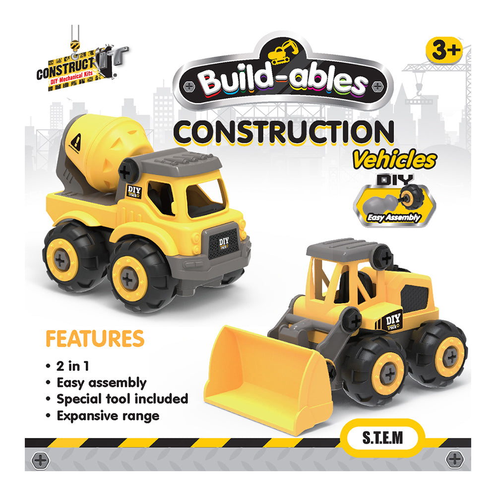 39pc Construct IT Buildables 2in1 Construction Truck Set w/Case Kids 3+ YLW