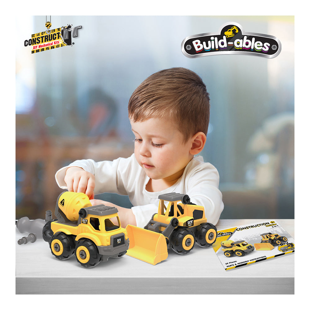 39pc Construct IT Buildables 2in1 Construction Truck Set w/Case Kids 3+ YLW