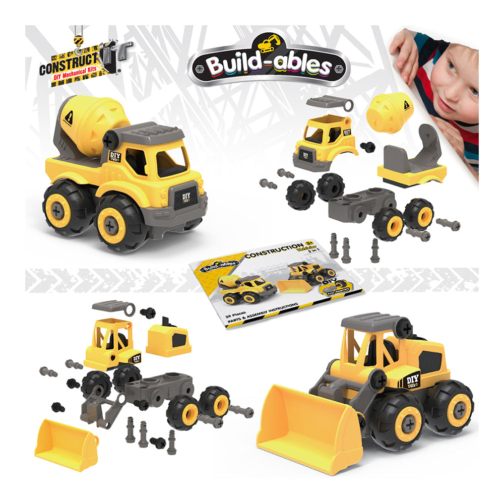 39pc Construct IT Buildables 2in1 Construction Truck Set w/Case Kids 3+ YLW