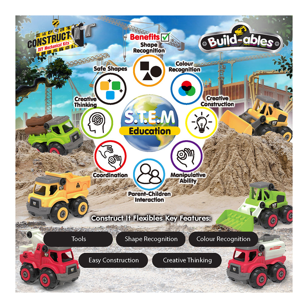39pc Construct IT Buildables 2in1 Construction Truck Set w/Case Kids 3+ YLW