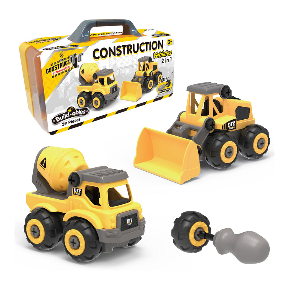 39pc Construct IT Buildables 2in1 Construction Truck Set w/Case Kids 3+ YLW