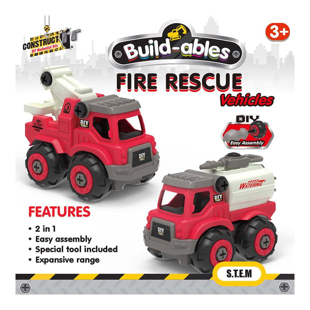 38pc Construct IT Buildables 2in1 Fire Rescue Truck Set w/ Case Kids 3+ Red