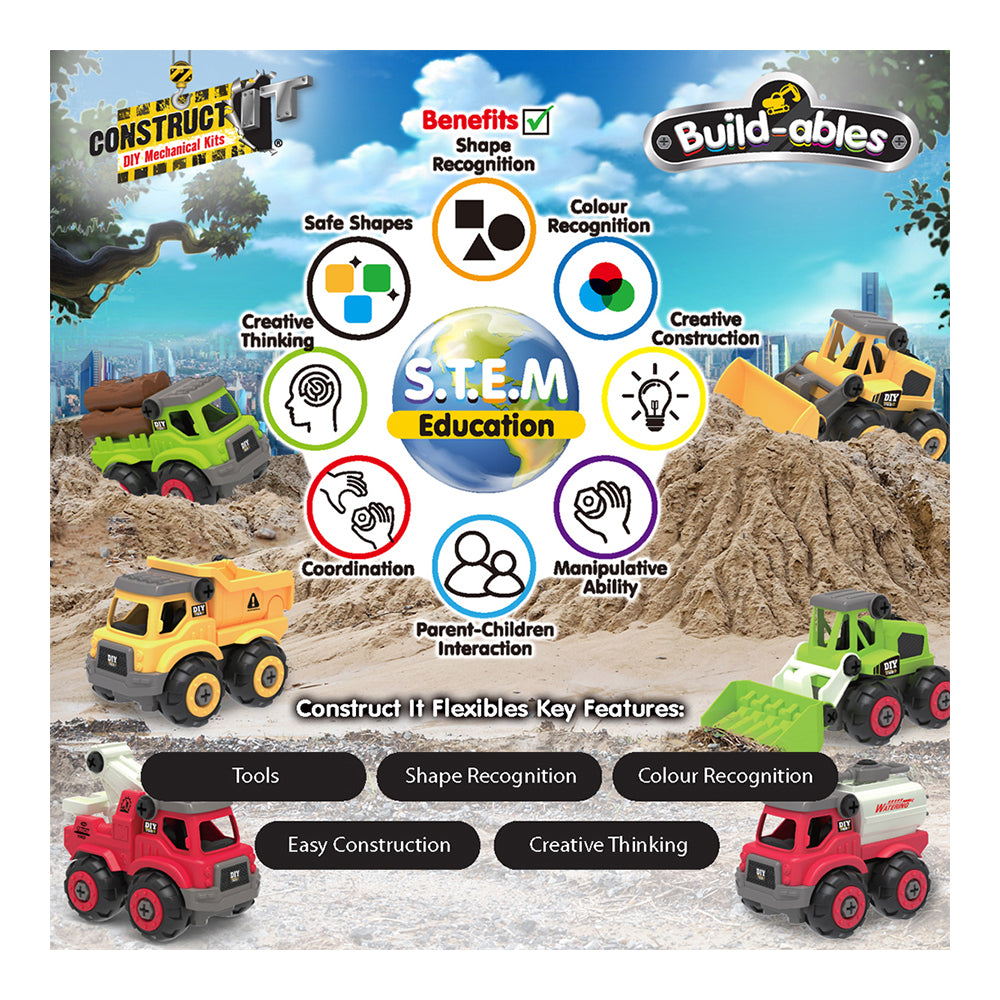 38pc Construct IT Buildables 2in1 Fire Rescue Truck Set w/ Case Kids 3+ Red