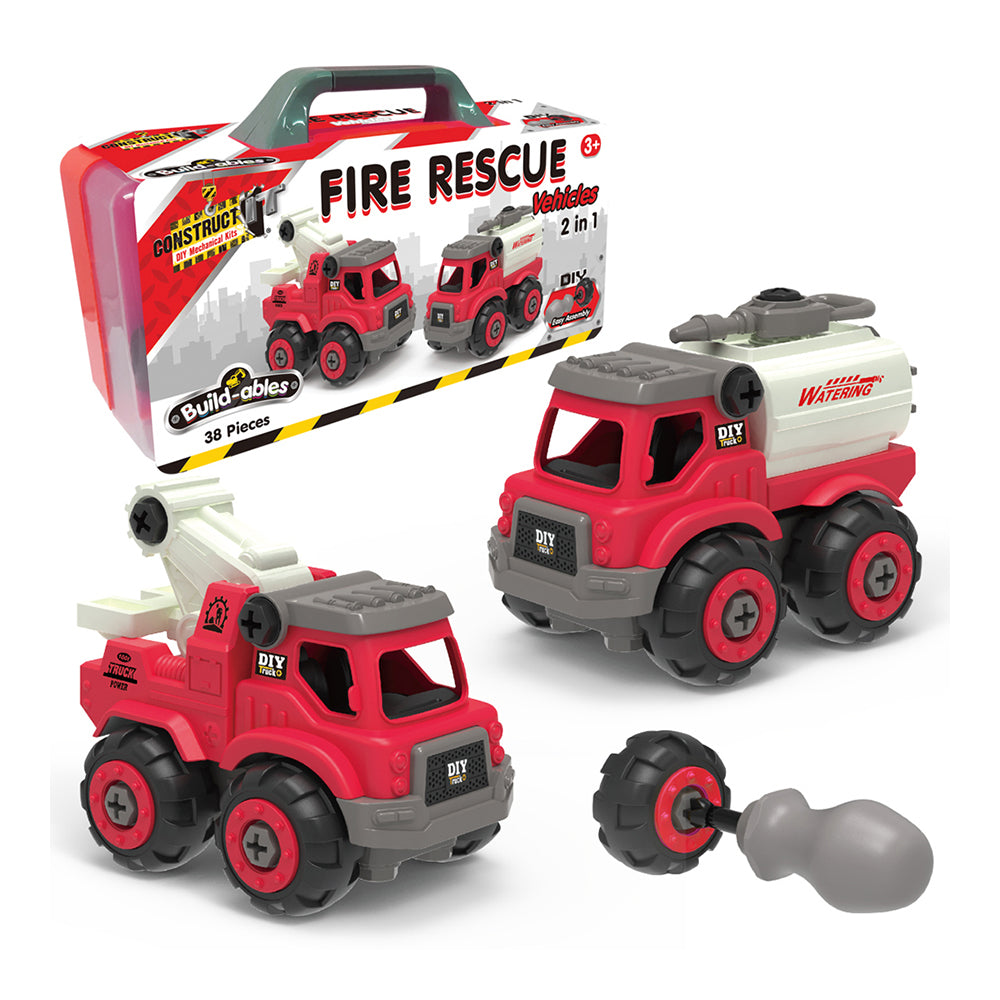 38pc Construct IT Buildables 2in1 Fire Rescue Truck Set w/ Case Kids 3+ Red