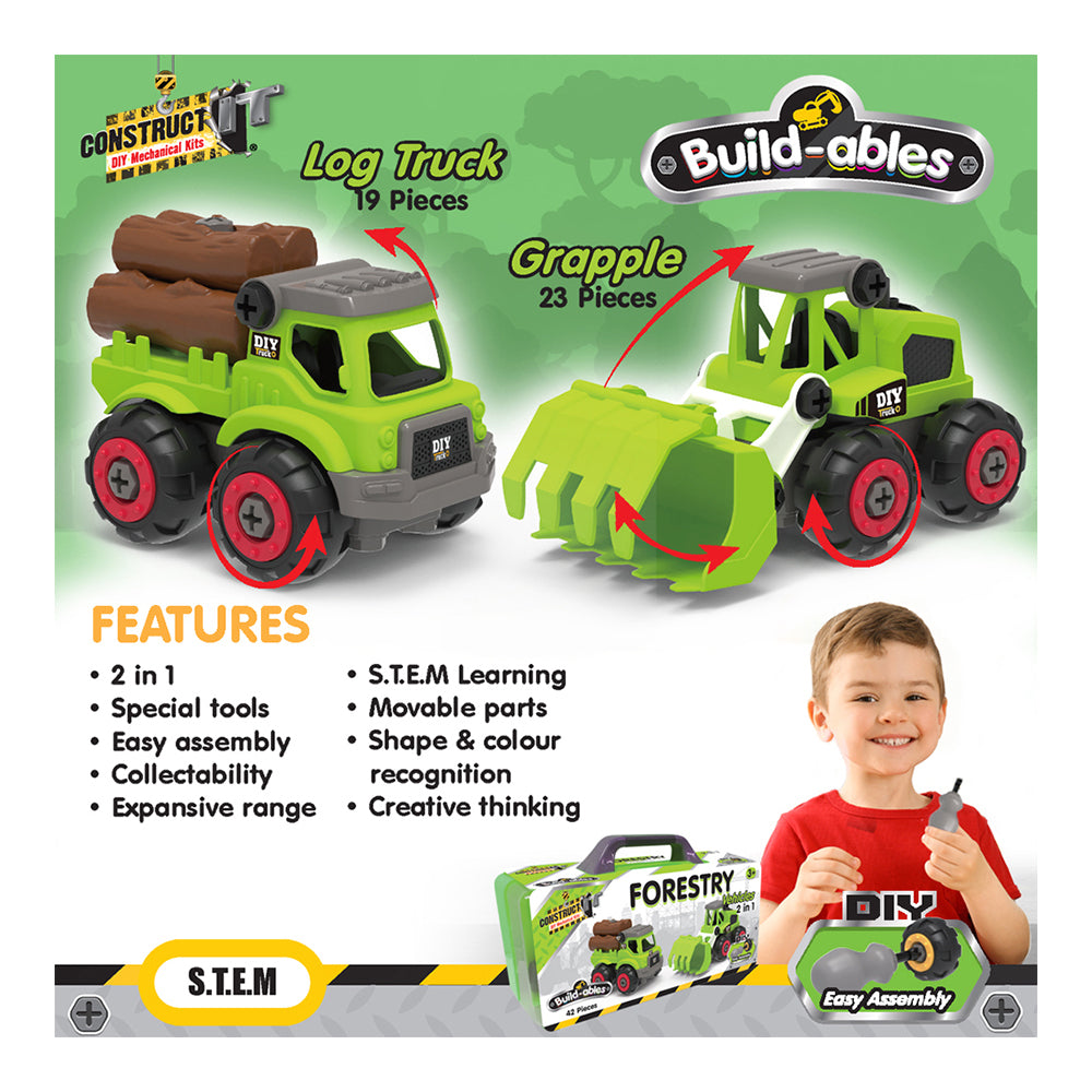 42pc Construct IT Buildables 2in1 Forestry Vehicle Set w/Case Kids 3+ Green