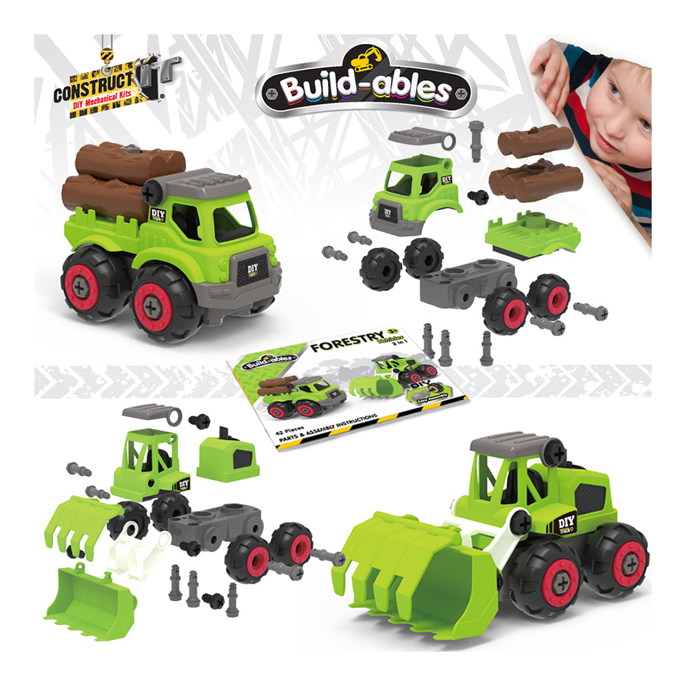 42pc Construct IT Buildables 2in1 Forestry Vehicle Set w/Case Kids 3+ Green