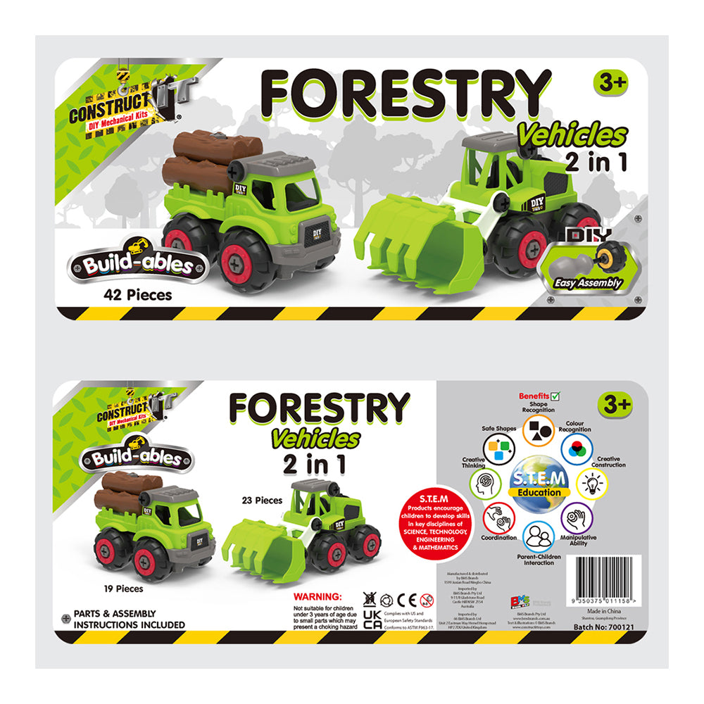 42pc Construct IT Buildables 2in1 Forestry Vehicle Set w/Case Kids 3+ Green