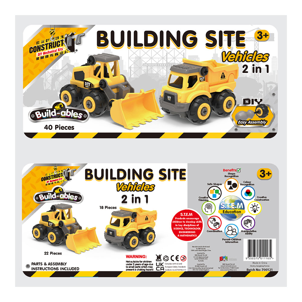 40pc Construct IT Buildables 2in1 Site Vehicle/Truck Set w/Case Kids 3+ YLW