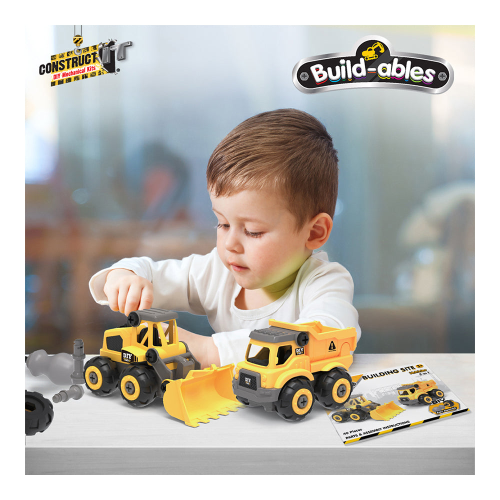 40pc Construct IT Buildables 2in1 Site Vehicle/Truck Set w/Case Kids 3+ YLW