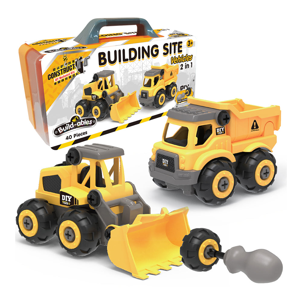 40pc Construct IT Buildables 2in1 Site Vehicle/Truck Set w/Case Kids 3+ YLW