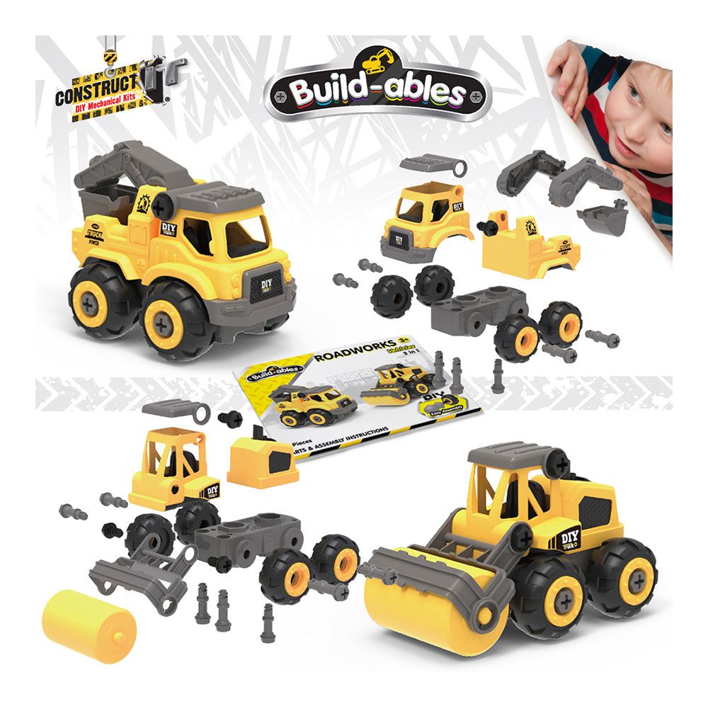 39pc Construct IT Buildables 2in1 Roadworks Vehicle Set w/ Case Kids 3+ YLW