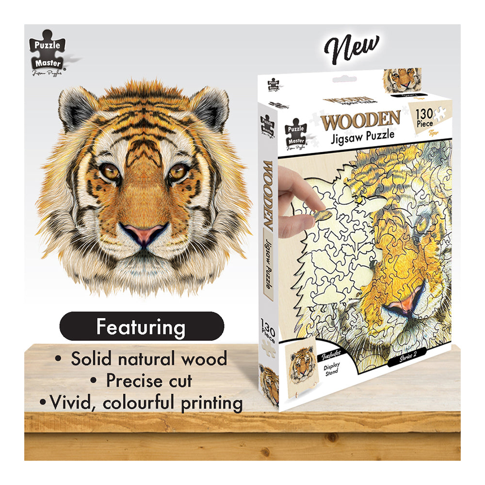 130pc Puzzle Master Series-3 Wooden Jigsaw w/ Stand Set Kids 8y+ Tiger 2.0