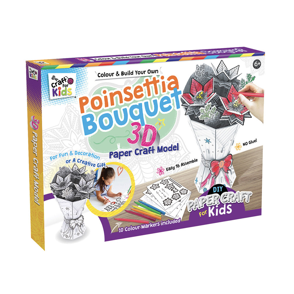 Craft For Kids Colour & Build 3D Poinsettia Bouquet Papercraft Model 6y+