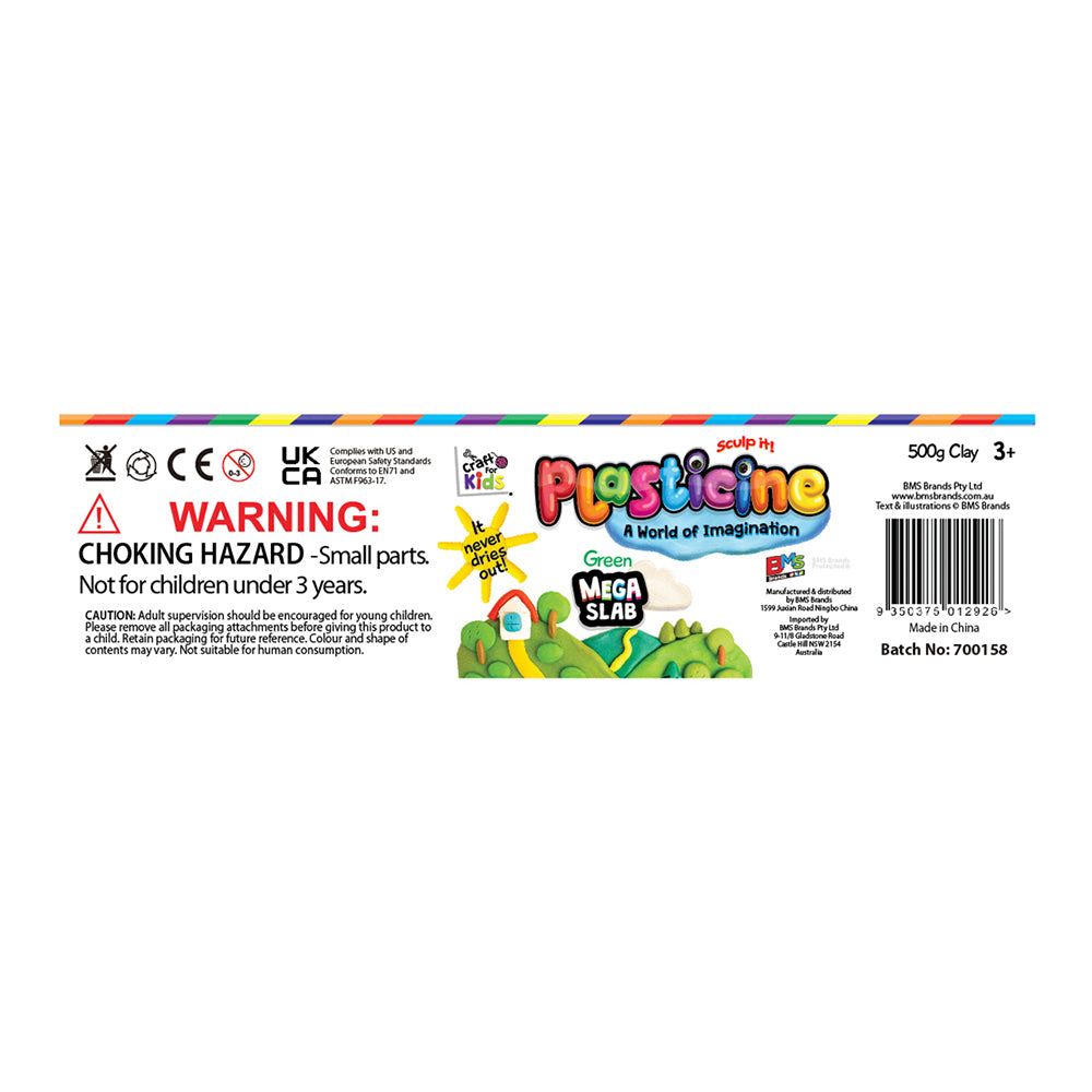 Craft For Kids Mega Slab Plasticine 500g Clay Block Green 3y+