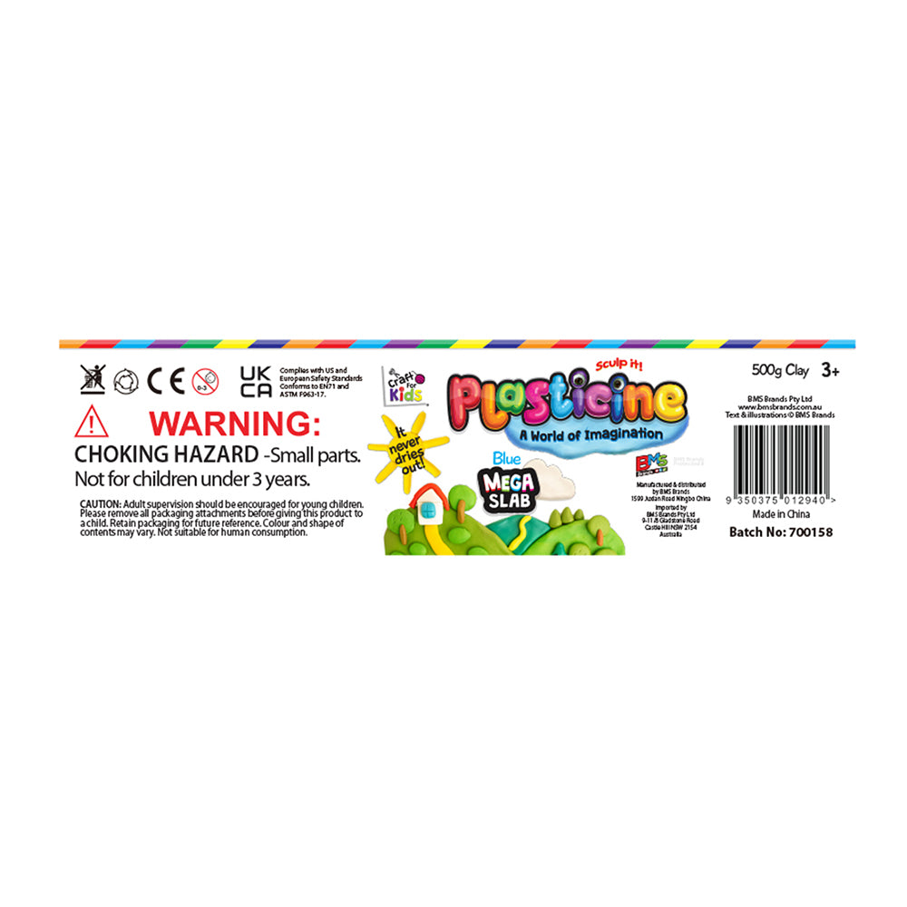 Craft For Kids Mega Slab Plasticine 500g Clay Block Blue 3y+
