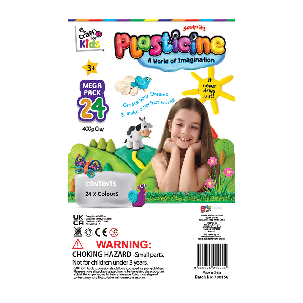 24PK Craft For Kids Plasticine 400g Mega Pack 24-Colour Clay 3y+