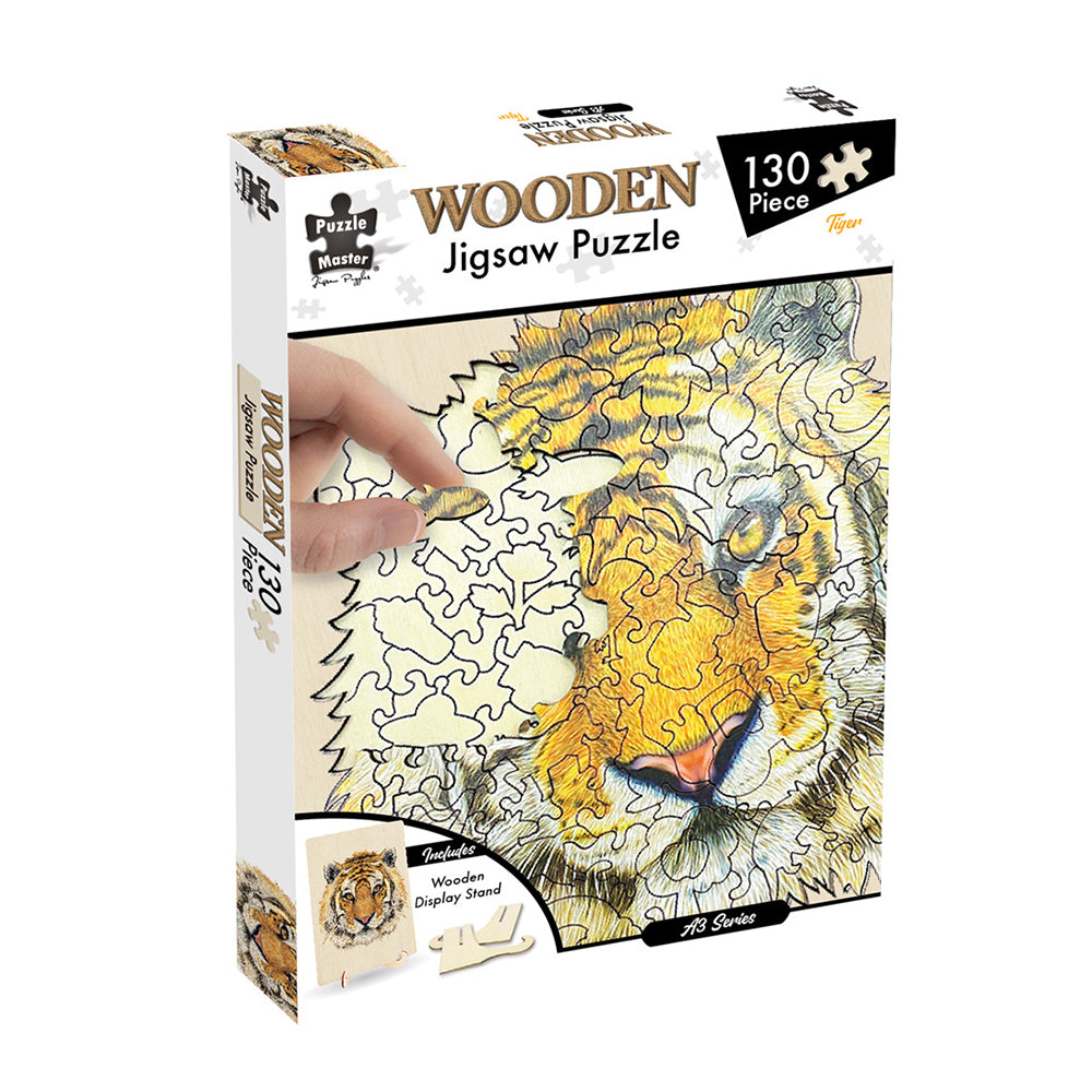 130pc Puzzle Master A3 Shaped Wooden Jigsaw w/ Stand Set Kids 8y+ Tiger