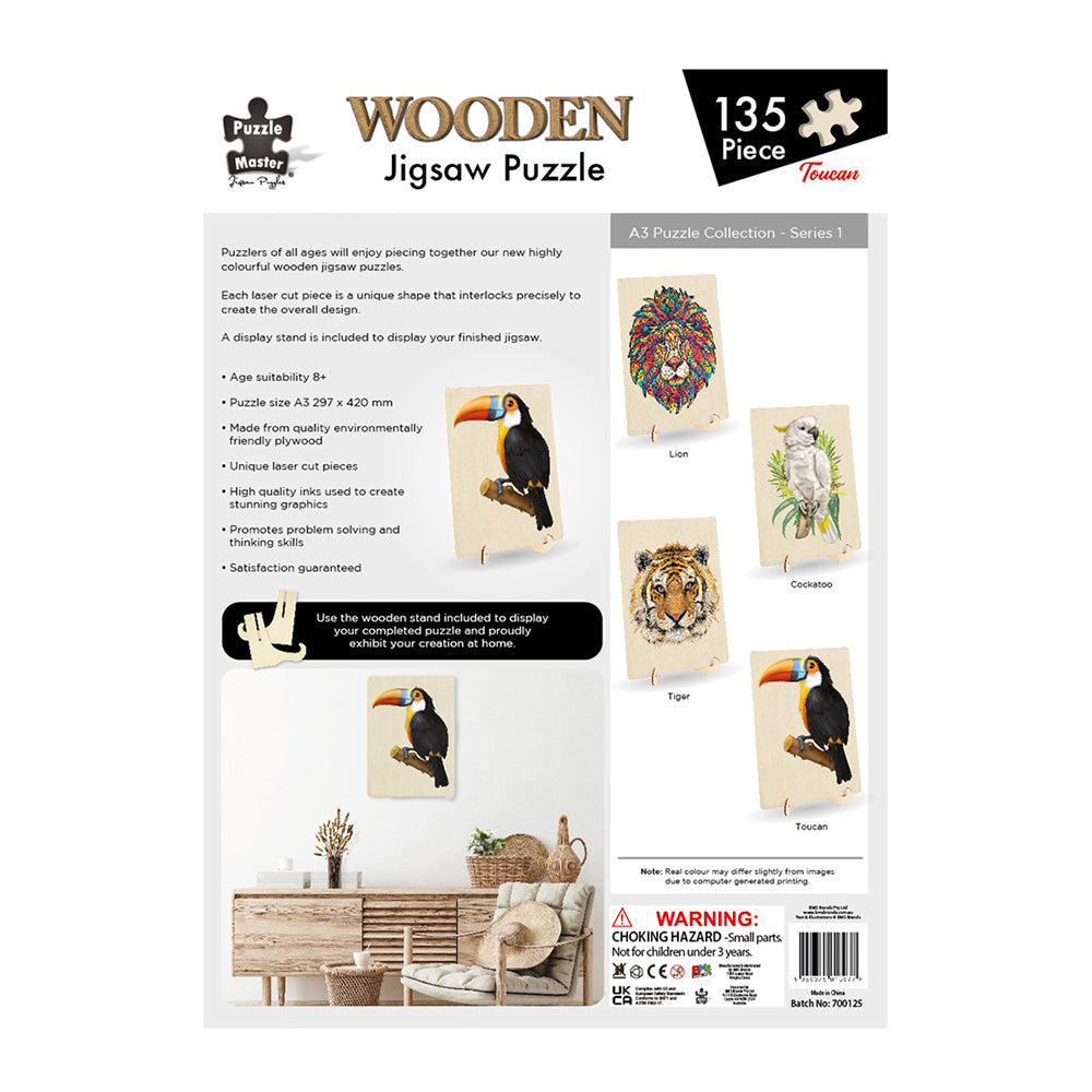135pc Puzzle Master A3 Shaped Wooden Jigsaw w/ Stand Set Kids 8y+ Toucan