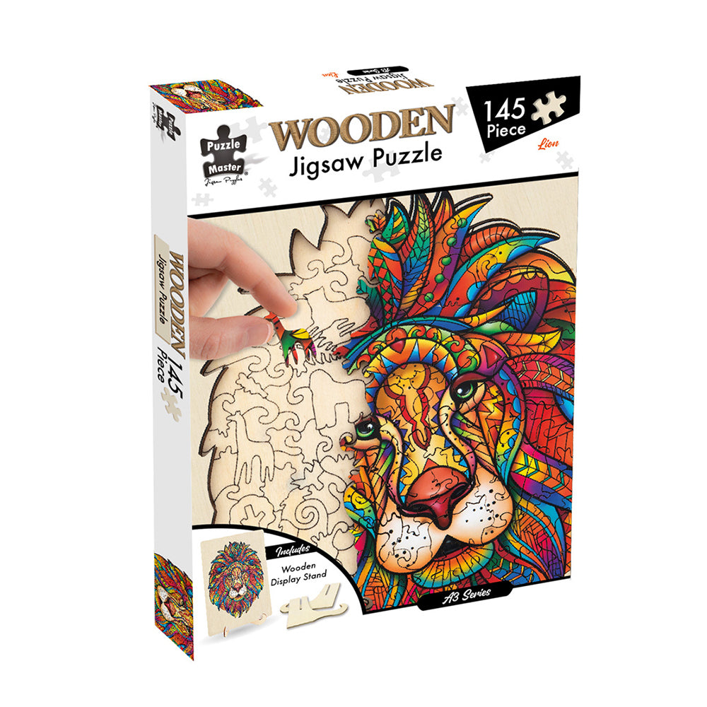 145pc Puzzle Master A3 Shaped Wooden Jigsaw w/ Stand Set Kids 8y+ Lion