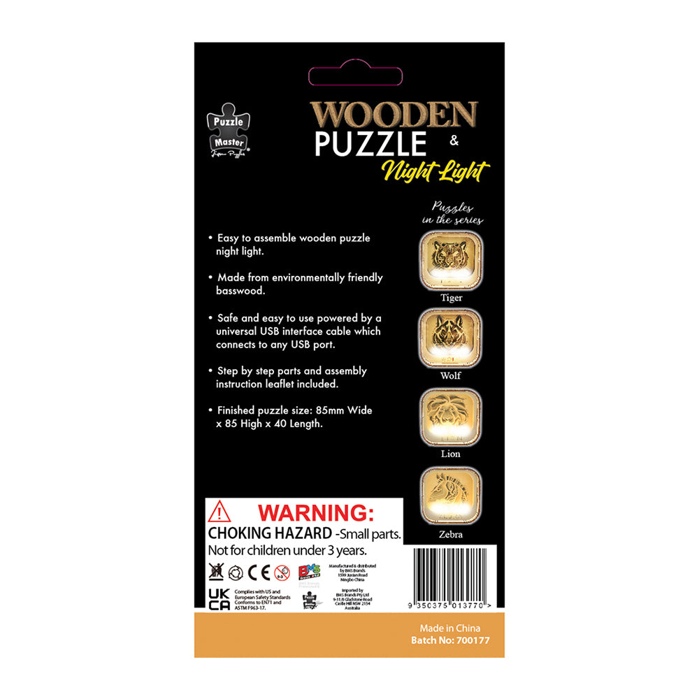 10pc Puzzle Master Night Light 3D Wooden Puzzle Set Kids/Adults 8y+ Tiger