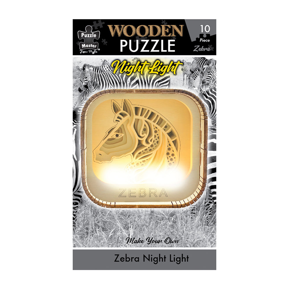 10pc Puzzle Master Night Light 3D Wooden Puzzle Set Kids/Adults 8y+ Zebra