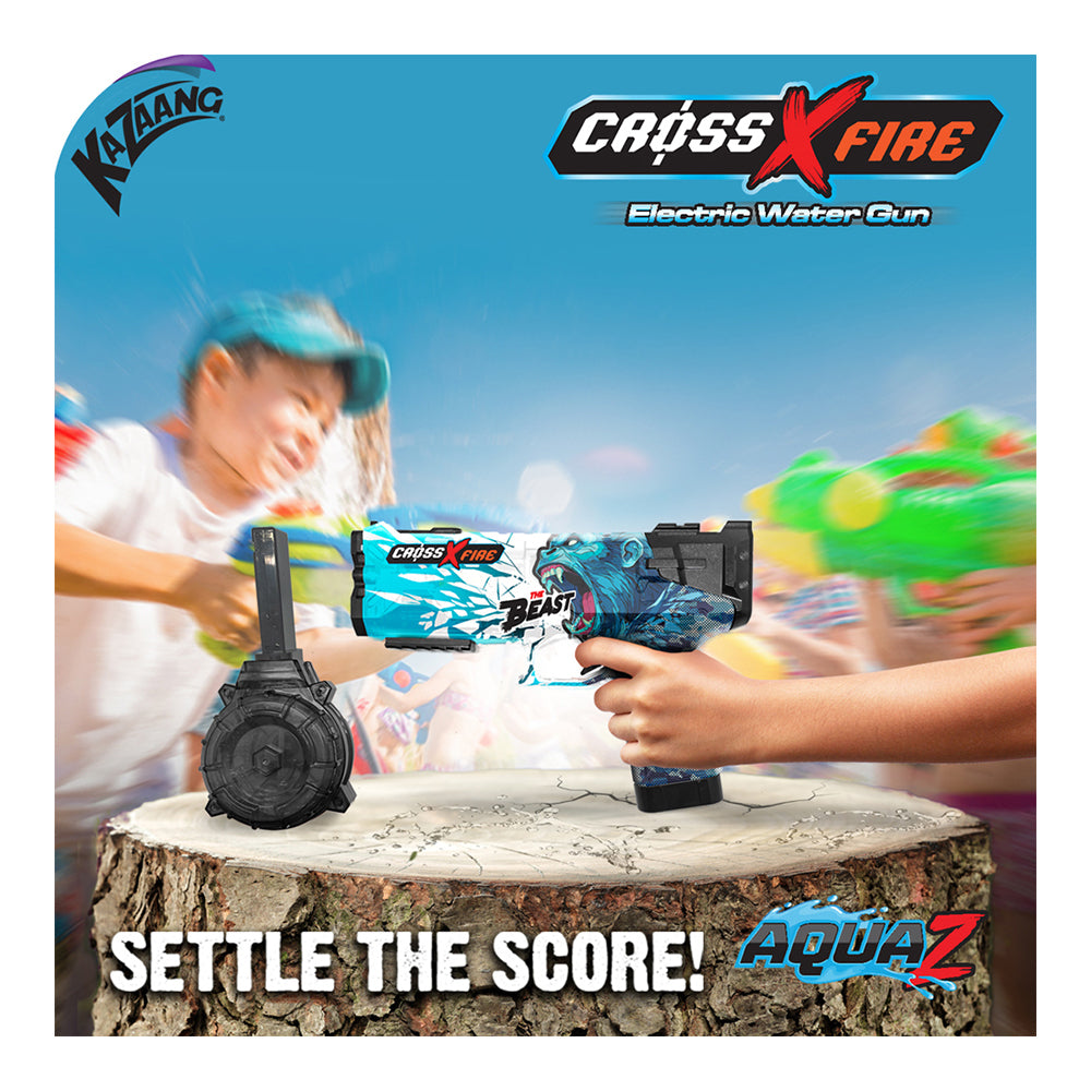 4pc Kazaang Cross Fire The Beast Water Gun/Charger/Cartridge Set Kids 8+