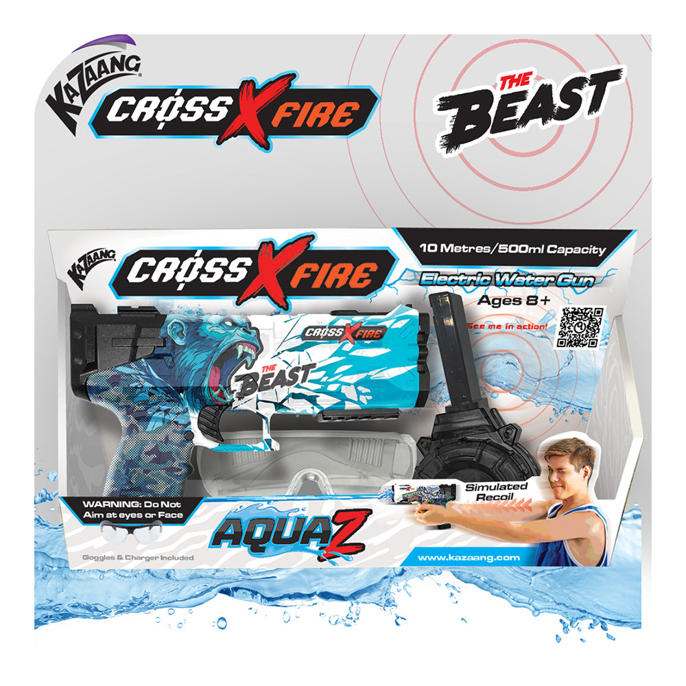 4pc Kazaang Cross Fire The Beast Water Gun/Charger/Cartridge Set Kids 8+