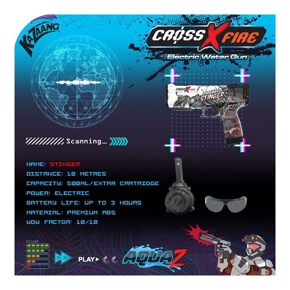 4pc Kazaang Cross Fire Stinger Water Gun/Charger/Cartridge Set Kids 8+