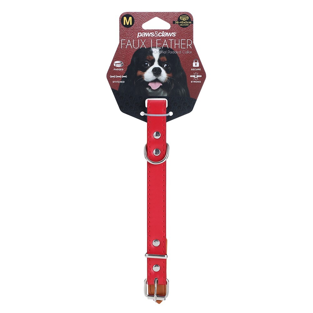 Paws & Claws Premium Original Dog/Pet 36-45x2cm Collar Padded M - Assorted