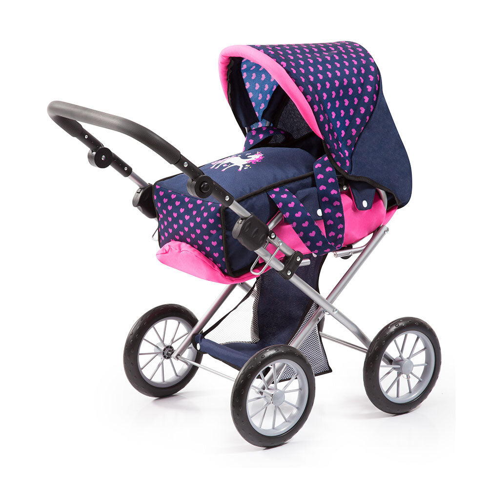 13654aa-bayer-city-star-72cm-doll-pram-dark-blue-w-pink-hearts-unicorn