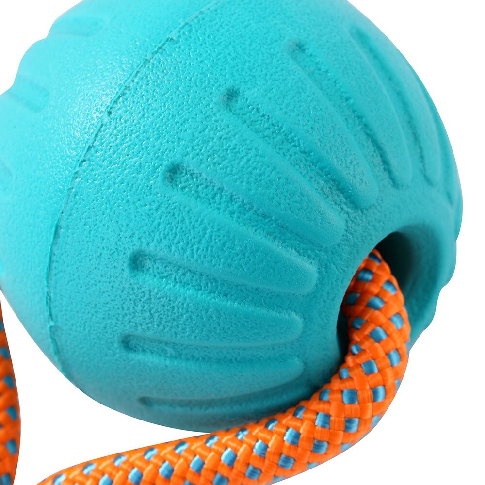 12069-paws-and-claws-6cm-fetch-n-play-ball-rope-tugger-dog-pet-toy-aqua