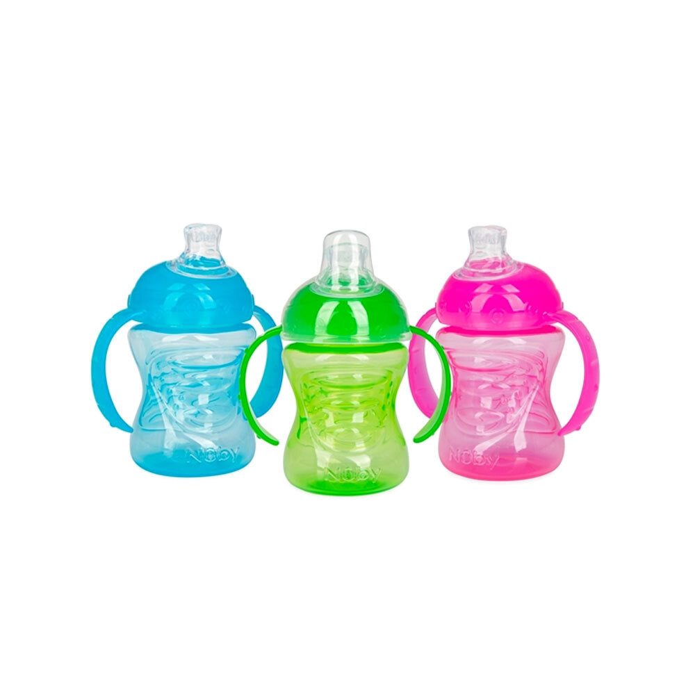 7010052130-nuby-twin-handle-no-spill-silicone-spout-cup-240ml-3m-assorted