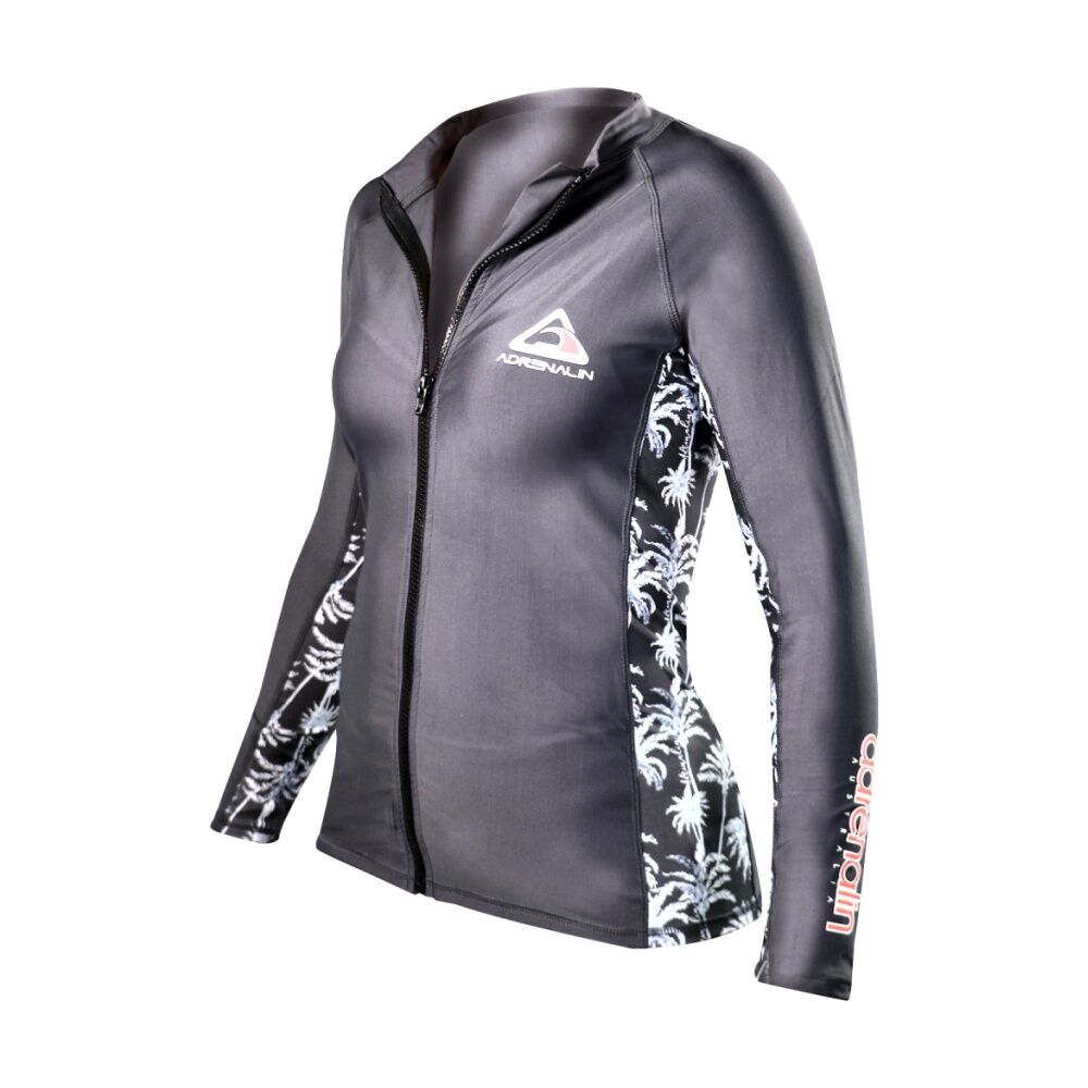 Adrenaline Beach Womens Full Zip Rashie Swim/Surf UPF50+ Sun Charcoal