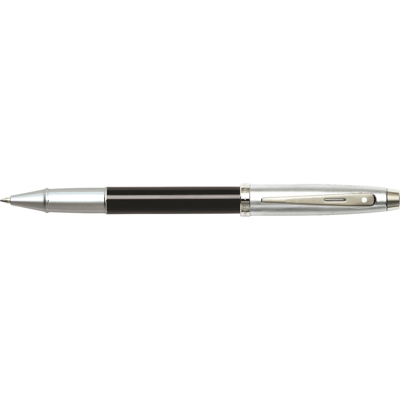 111527-sheaffer-100-glossy-roller-ball-pen-black-barrel-brushed-chrome-cap