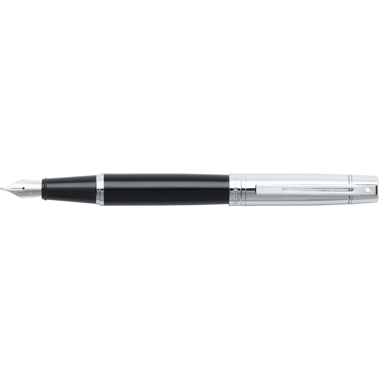 110473-sheaffer-300-gloss-fountain-pen-medium-nib-black-chrome-trim-cap