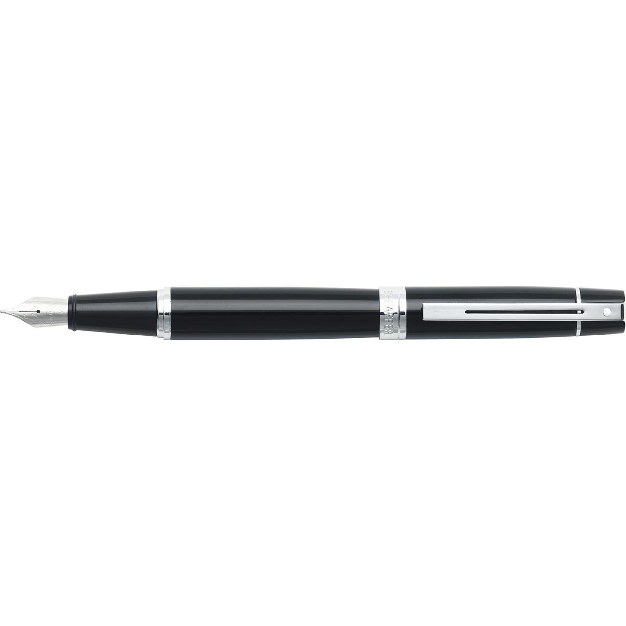 110477-sheaffer-300-glossy-fountain-pen-medium-nib-black-chrome-trim