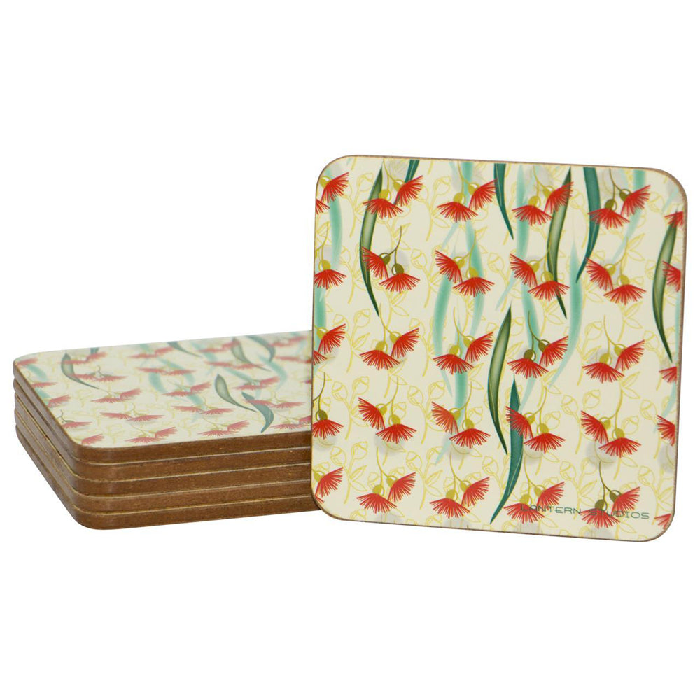109334-6pc-lantern-studios-botanica-11cm-coaster-set-square-red-gum